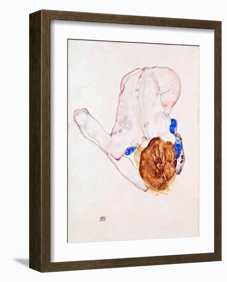 Femme Nue Aux Bas Bleus, Penchee Vers L'avant - Gouache Sur Papier De Egon Schiele (1890-1918), 191-Egon Schiele-Framed Giclee Print