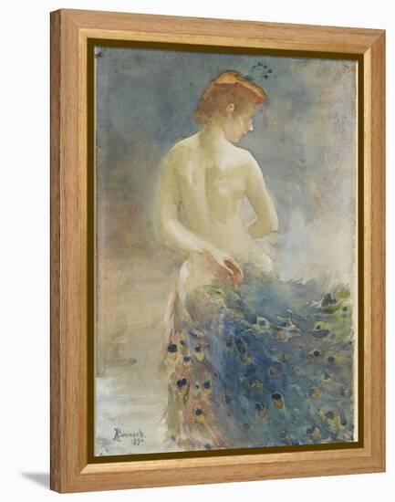 Femme nue, de dos, avec une queue de paon, la tête de profil à droite-Albert Besnard-Framed Premier Image Canvas