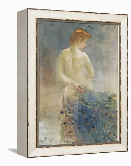 Femme nue, de dos, avec une queue de paon, la tête de profil à droite-Albert Besnard-Framed Premier Image Canvas