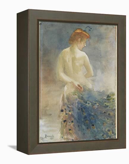 Femme nue, de dos, avec une queue de paon, la tête de profil à droite-Albert Besnard-Framed Premier Image Canvas