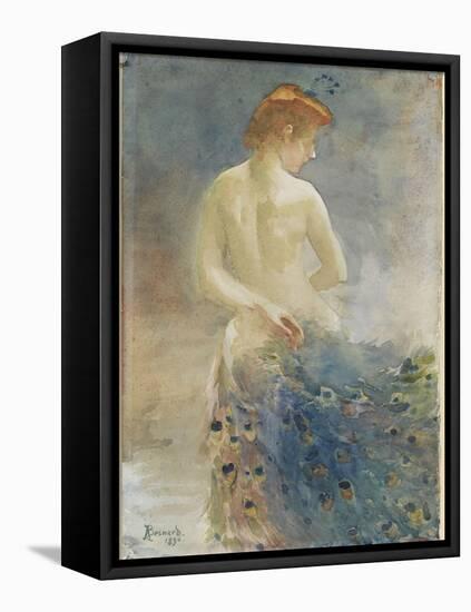 Femme nue, de dos, avec une queue de paon, la tête de profil à droite-Albert Besnard-Framed Premier Image Canvas