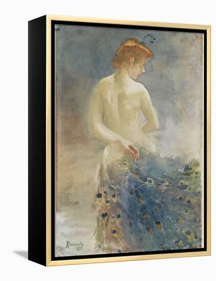 Femme nue, de dos, avec une queue de paon, la tête de profil à droite-Albert Besnard-Framed Premier Image Canvas