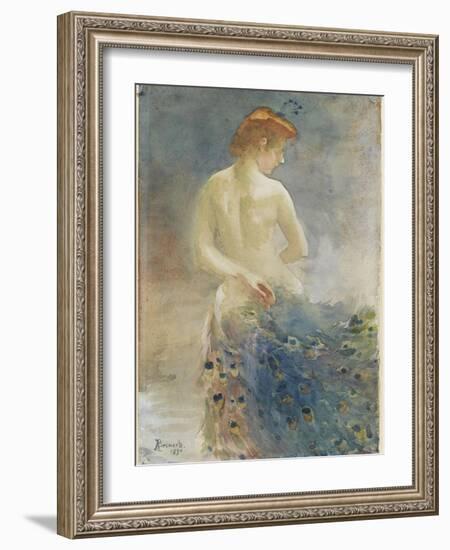 Femme nue, de dos, avec une queue de paon, la tête de profil à droite-Albert Besnard-Framed Giclee Print