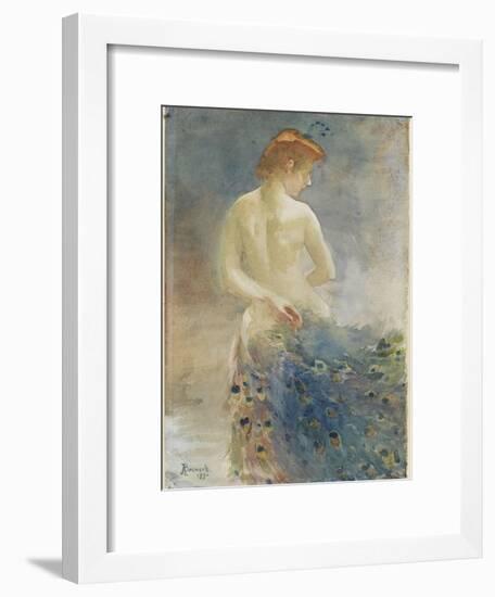 Femme nue, de dos, avec une queue de paon, la tête de profil à droite-Albert Besnard-Framed Giclee Print
