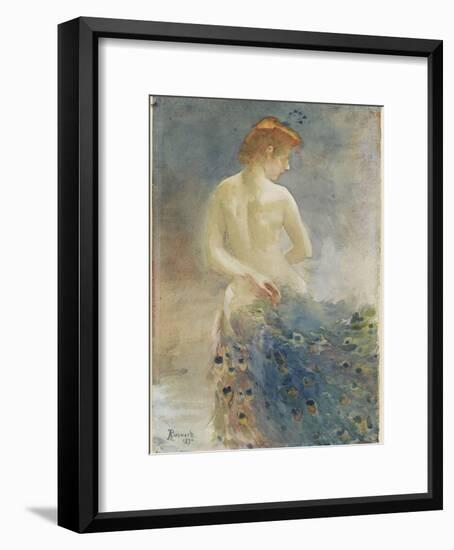 Femme nue, de dos, avec une queue de paon, la tête de profil à droite-Albert Besnard-Framed Giclee Print