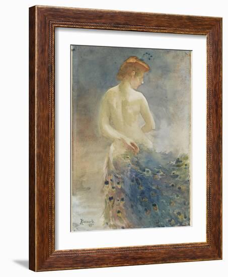 Femme nue, de dos, avec une queue de paon, la tête de profil à droite-Albert Besnard-Framed Giclee Print