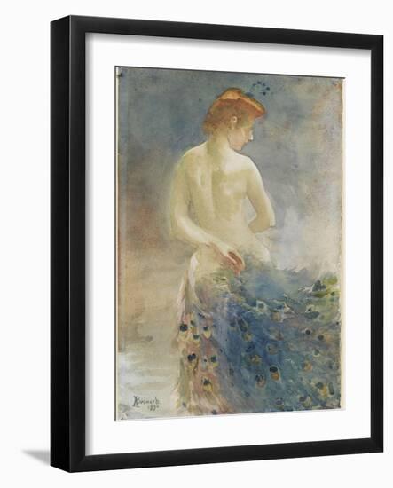 Femme nue, de dos, avec une queue de paon, la tête de profil à droite-Albert Besnard-Framed Giclee Print