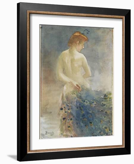 Femme nue, de dos, avec une queue de paon, la tête de profil à droite-Albert Besnard-Framed Giclee Print