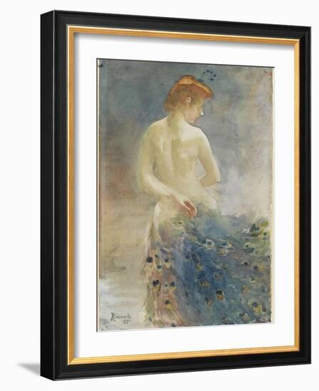 Femme nue, de dos, avec une queue de paon, la tête de profil à droite-Albert Besnard-Framed Giclee Print