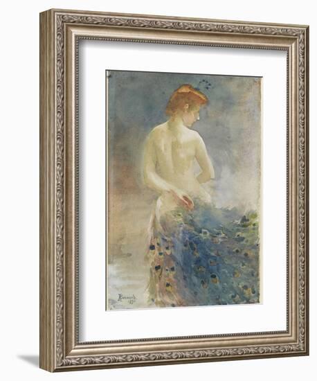 Femme nue, de dos, avec une queue de paon, la tête de profil à droite-Albert Besnard-Framed Giclee Print