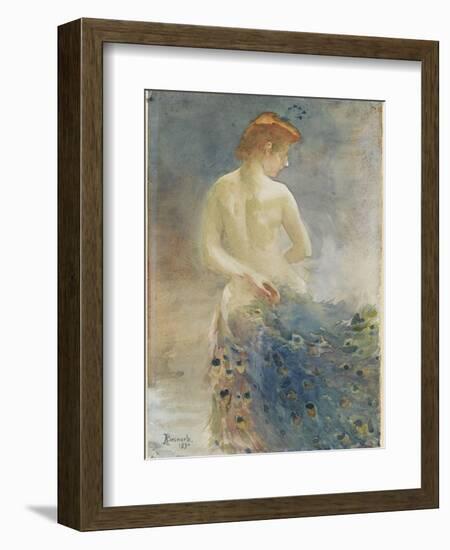 Femme nue, de dos, avec une queue de paon, la tête de profil à droite-Albert Besnard-Framed Giclee Print