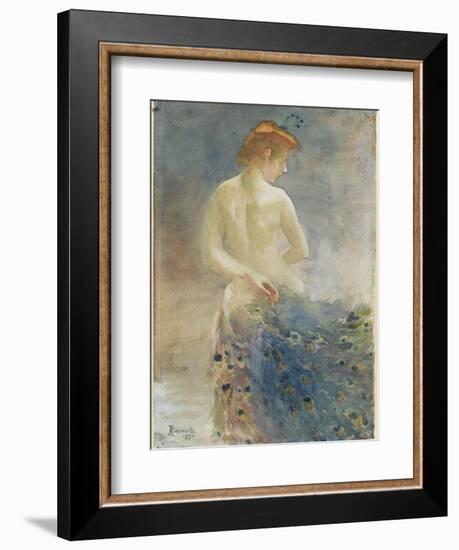 Femme nue, de dos, avec une queue de paon, la tête de profil à droite-Albert Besnard-Framed Giclee Print