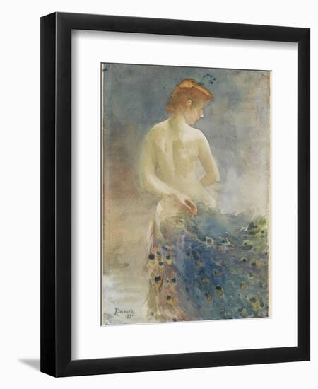 Femme nue, de dos, avec une queue de paon, la tête de profil à droite-Albert Besnard-Framed Giclee Print