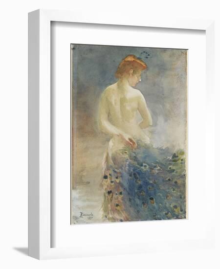 Femme nue, de dos, avec une queue de paon, la tête de profil à droite-Albert Besnard-Framed Giclee Print