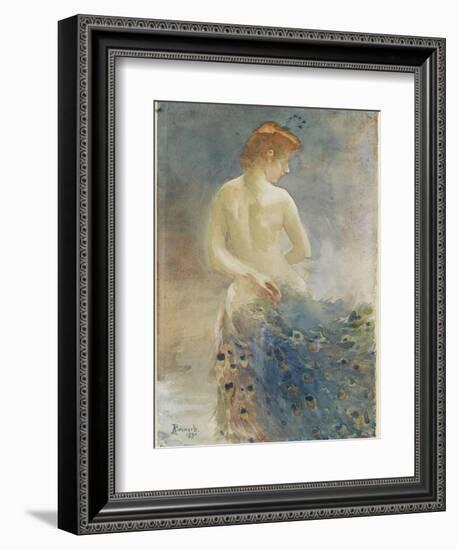 Femme nue, de dos, avec une queue de paon, la tête de profil à droite-Albert Besnard-Framed Giclee Print