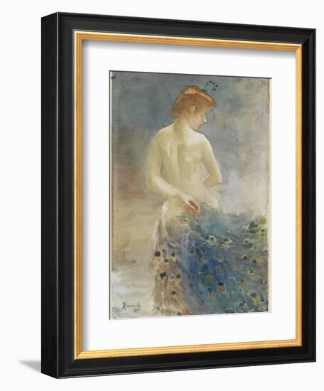 Femme nue, de dos, avec une queue de paon, la tête de profil à droite-Albert Besnard-Framed Giclee Print