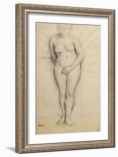 Femme nue, debout, de face, étude pour Scène de guerre-Edgar Degas-Framed Giclee Print