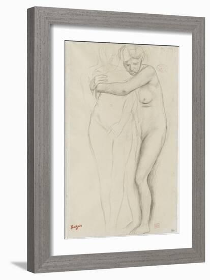 Femme nue, enlaçant une figure à sa droite-Edgar Degas-Framed Giclee Print