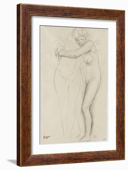 Femme nue, enlaçant une figure à sa droite-Edgar Degas-Framed Giclee Print