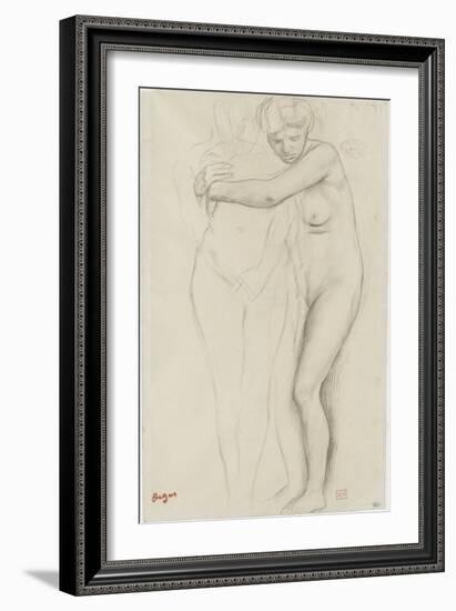 Femme nue, enlaçant une figure à sa droite-Edgar Degas-Framed Giclee Print