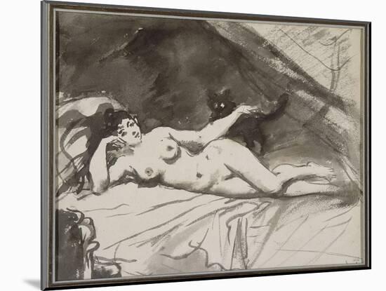 Femme nue, étendue sur un lit, la femme au chat-Edouard Manet-Mounted Giclee Print