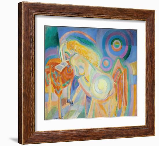 Femme Nue Lisant, 1915-Robert Delaunay-Framed Premium Giclee Print