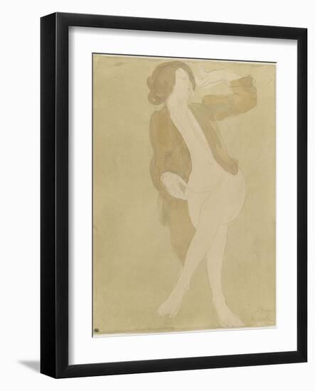 Femme nue, portant une veste brune-Auguste Rodin-Framed Giclee Print