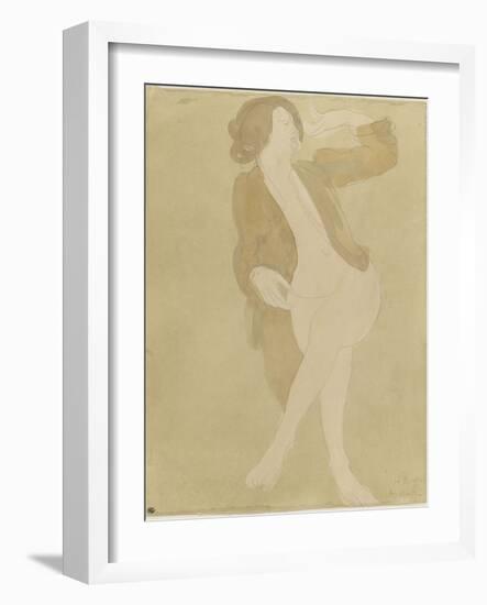 Femme nue, portant une veste brune-Auguste Rodin-Framed Giclee Print