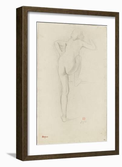 Femme nue vue de dos,  montant dans un char-Edgar Degas-Framed Giclee Print