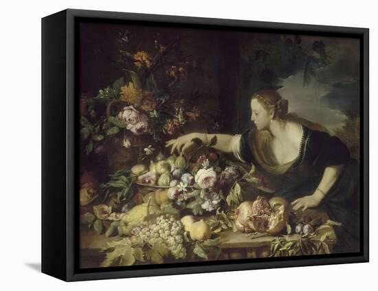 Femme prenant des fruits-Pier Francesco Mola-Framed Premier Image Canvas