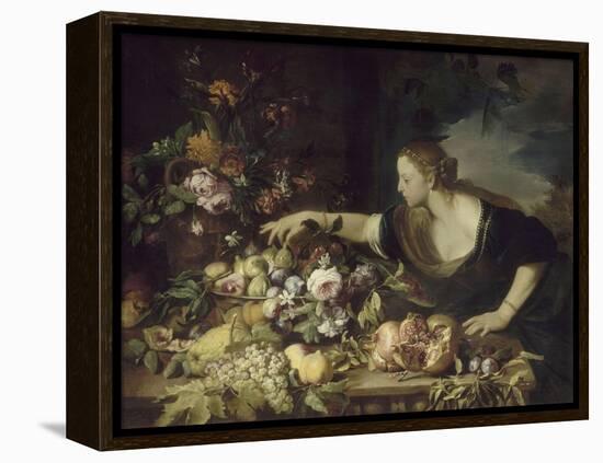 Femme prenant des fruits-Pier Francesco Mola-Framed Premier Image Canvas