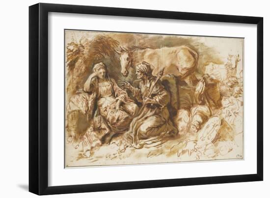 Femme racontant l'histoire de Psyché à une fille devant Lucius changé en âne-Giovanni Benedetto Castiglione-Framed Giclee Print