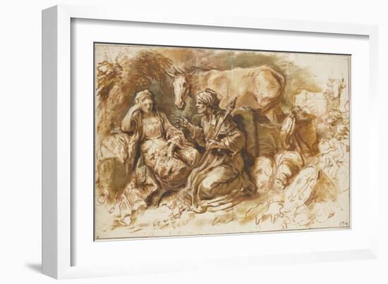 Femme racontant l'histoire de Psyché à une fille devant Lucius changé en âne-Giovanni Benedetto Castiglione-Framed Giclee Print