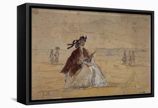 Femme sur une plage-Eugène Boudin-Framed Premier Image Canvas