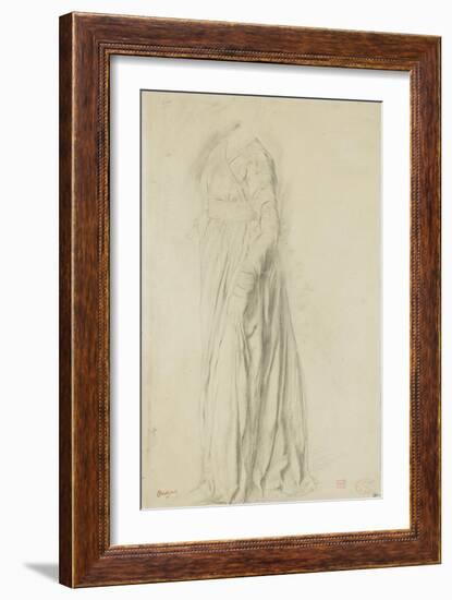 Femme vêtue d'une longue robe, debout, de profil à gauche-Edgar Degas-Framed Giclee Print