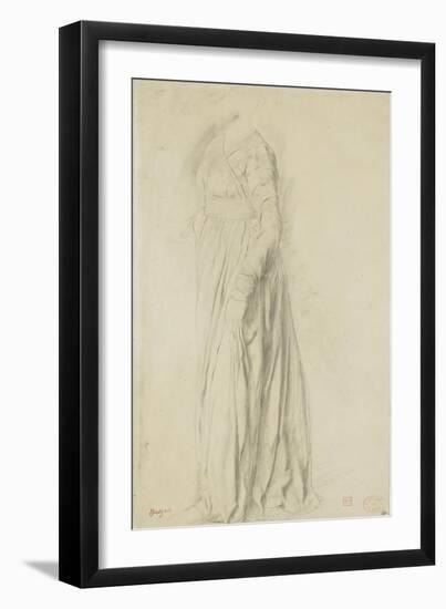 Femme vêtue d'une longue robe, debout, de profil à gauche-Edgar Degas-Framed Giclee Print