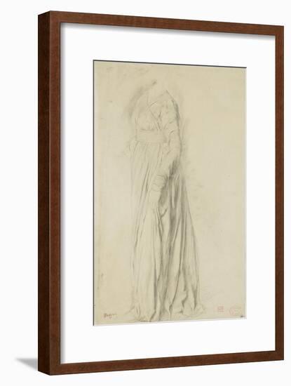 Femme vêtue d'une longue robe, debout, de profil à gauche-Edgar Degas-Framed Giclee Print