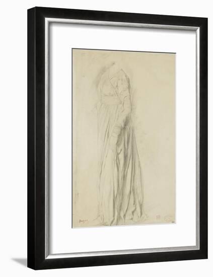 Femme vêtue d'une longue robe, debout, de profil à gauche-Edgar Degas-Framed Giclee Print