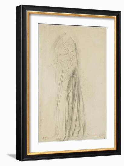 Femme vêtue d'une longue robe, debout, de profil à gauche-Edgar Degas-Framed Giclee Print