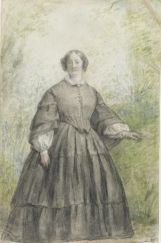Femme vêtue d'une robe à crinoline grise, devant un bosquet' Giclee Print -  Georges Rouget | Art.com