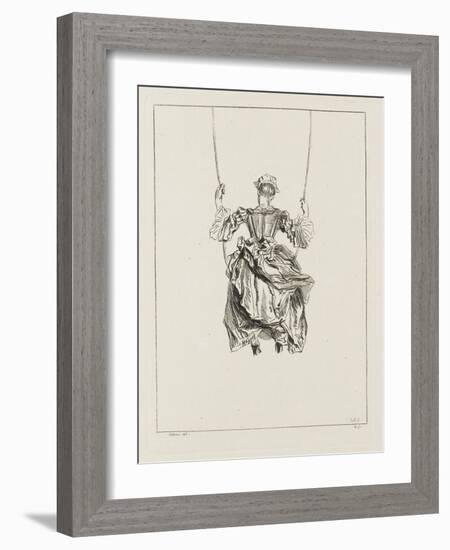 Femme vue de dos sur une balançoire-Jean Antoine Watteau-Framed Giclee Print