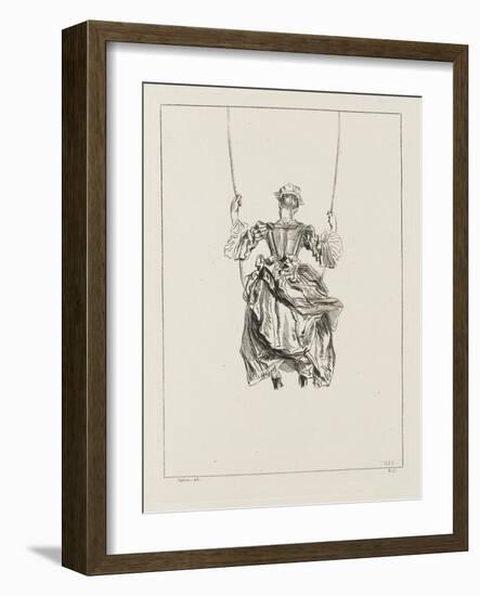 Femme vue de dos sur une balançoire-Jean Antoine Watteau-Framed Giclee Print