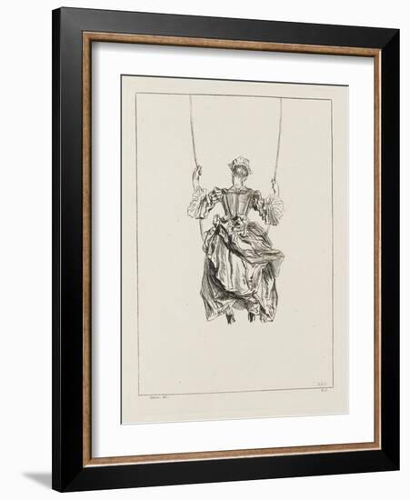 Femme vue de dos sur une balançoire-Jean Antoine Watteau-Framed Giclee Print