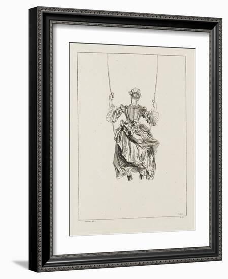 Femme vue de dos sur une balançoire-Jean Antoine Watteau-Framed Giclee Print