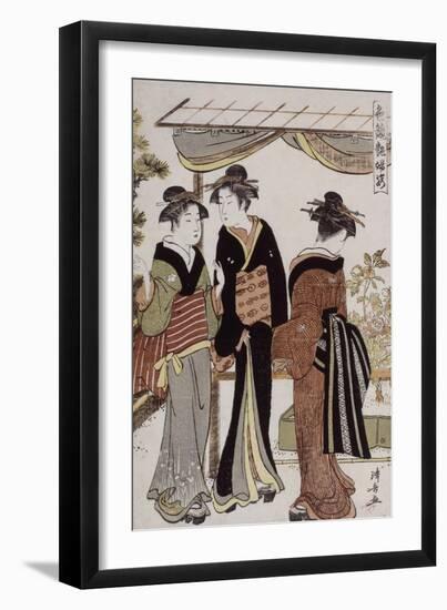 Femmes admirant des pivoines en fleurs-Torii Kiyonaga-Framed Giclee Print