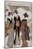 Femmes admirant des pivoines en fleurs-Torii Kiyonaga-Mounted Giclee Print
