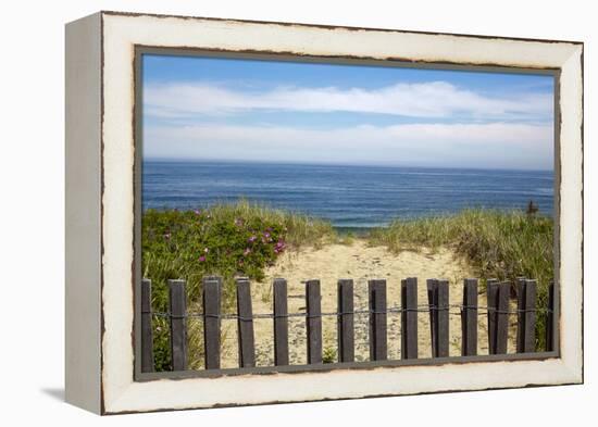 Fence and Sand Dunes on Coast-Paul Souders-Framed Premier Image Canvas