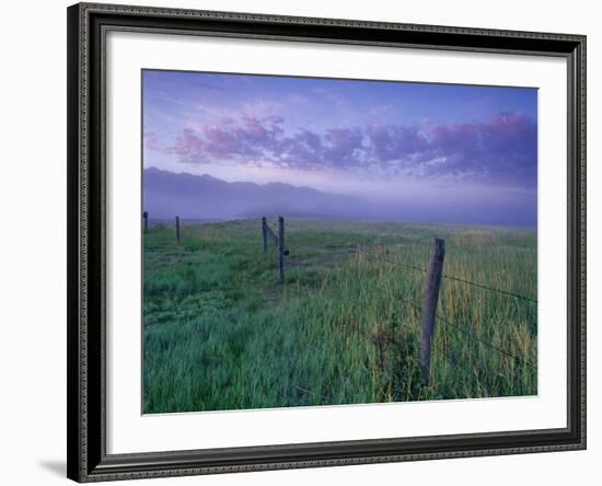 Fenceline near Jefferson River and Tobacco Root Mountains, Silver Star, Montana, USA-Chuck Haney-Framed Photographic Print