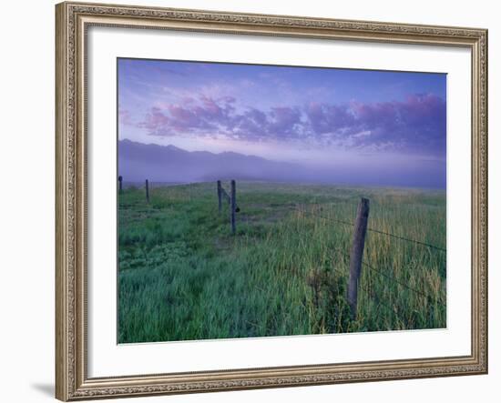 Fenceline near Jefferson River and Tobacco Root Mountains, Silver Star, Montana, USA-Chuck Haney-Framed Photographic Print