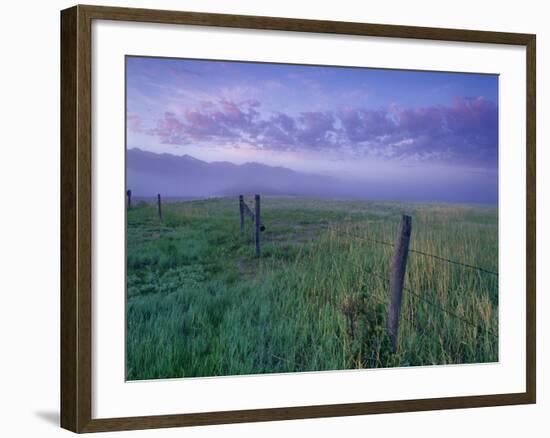 Fenceline near Jefferson River and Tobacco Root Mountains, Silver Star, Montana, USA-Chuck Haney-Framed Photographic Print